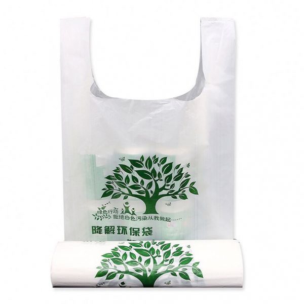 Compostable T-shirt bag for supermarket