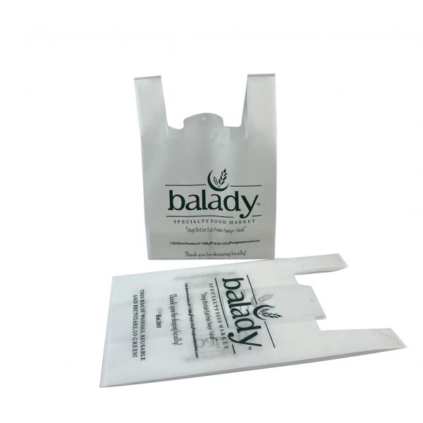 Compostable T-shirt bag for supermarket