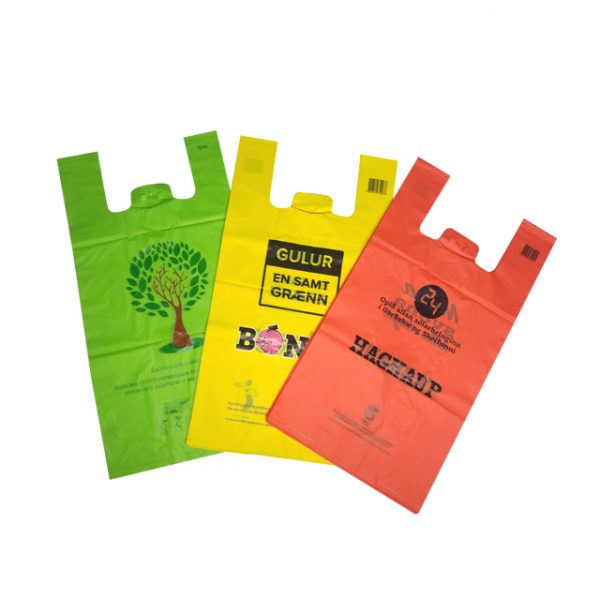 Compostable T-shirt bag for supermarket
