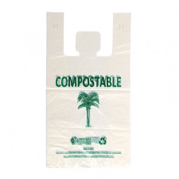 Compostable T-shirt bag for supermarket