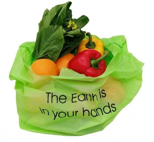 Compostable T-shirt bag for supermarket