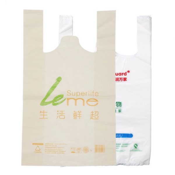 Compostable T-shirt bag for supermarket